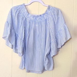Shirred flounce sleeve blouse